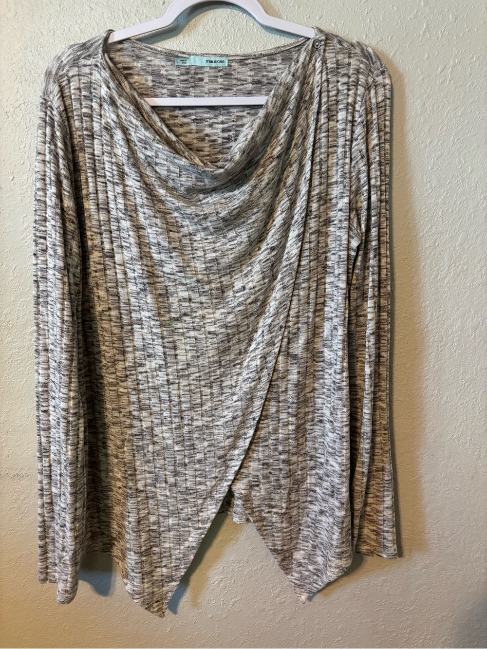 Maurices Heathered Gray Cowl Neck Draped Sweater